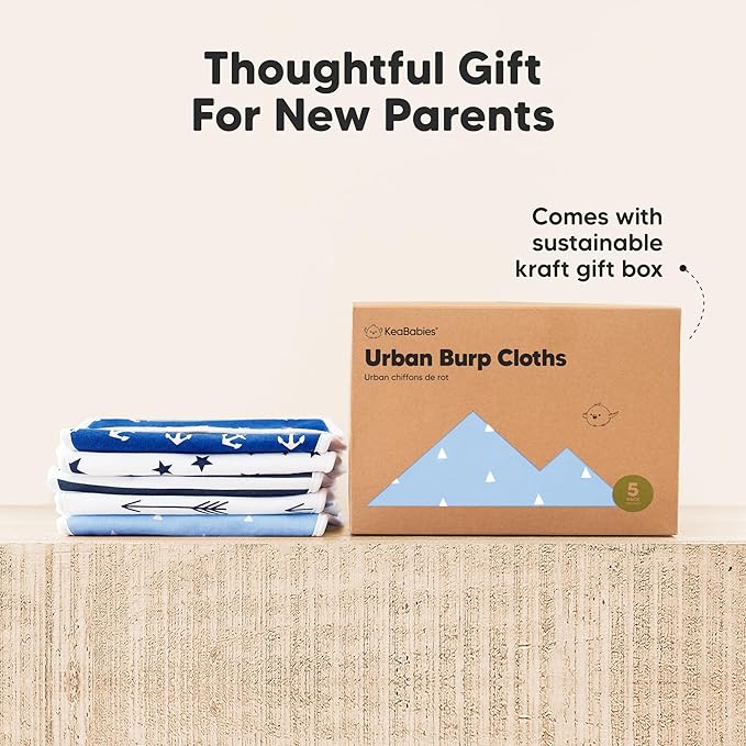 Organic Burp Cloths Baby Boy & Girl - 5-Pack Super Absorbent Cotton Burping Cloths for Babies, Soft & Plush Newborn Spit Up Rags, Infant Towels for Milk Spit Up, Unisex, Large 21" x 10" (Hunter)