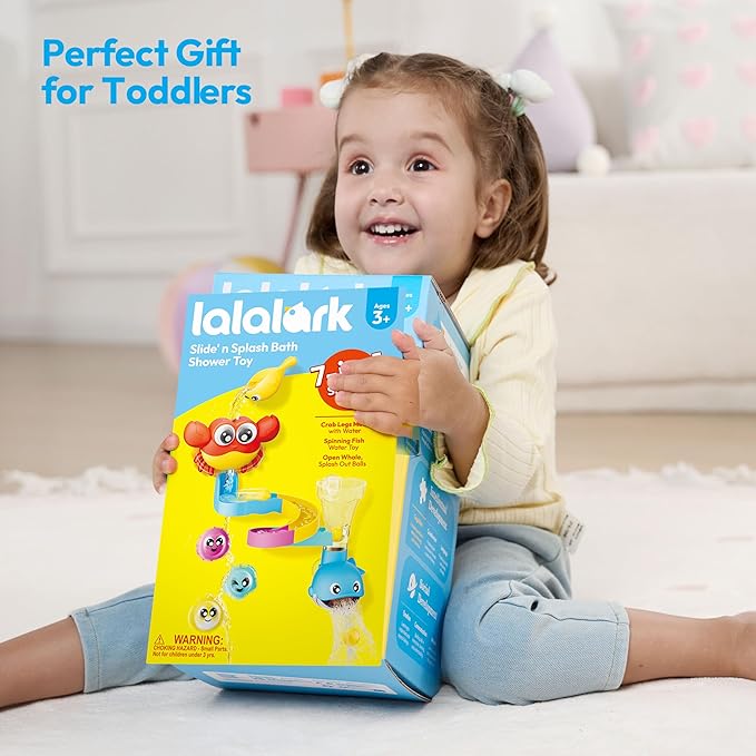 Bath Toys for Kids, 7-in-1 Shower Bathtub Toy with Crab, Whale, Rotating Fish & Slide Track, Interactive Water Play Set with Pour & Spray Fun for Toddlers, Boys & Girls Gifts for Christmas