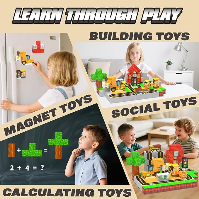138PCS Magnetic Blocks - Magnetic Building Blocks Magnet Block Cubes Construction Set, STEM Sensory Stacking Toys for Kids Boys Girls Ages 3 4 5 6 7 8-12 Holiday Christmas Birthday Gifts