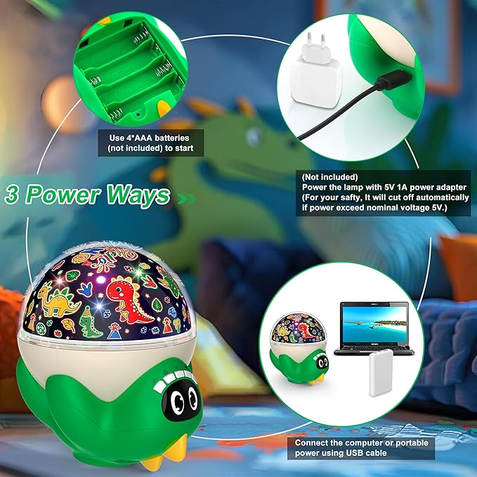 Dinosaur Night Light Projector for Kids Room, Boy Girl Dino Lamp with 10 Soothing Music& Timer, Remote Control, Colorful Projection Effect, High Brightness, Birthday Gifts Dinosaur Toys for Kids 3-7