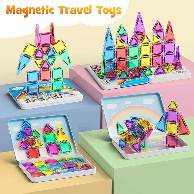 Mini Magnetic Building Toys for 3-8 Year Olds and Toddlers, STEM Magnet Travel Construction Set with Storage Box - Educational Birthday Gifts for Boys & Girls
