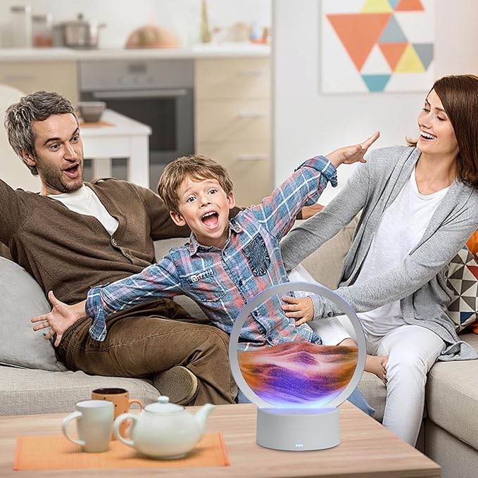 Moving Sand Art Liquid Motion, 3D Deep Sea Sandscape Color Quicksand Decor, Round Glass Moving Sand Art Picture Relaxing Desktop Home Office Work Decor (Orange, 6 inch)