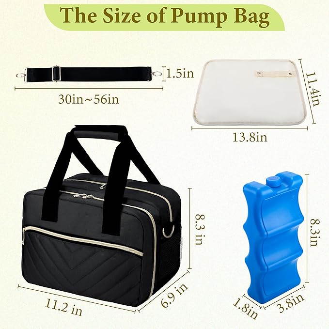 Breastmilk Cooler Bag with Ice Pack, Wearable Breast Pump Storage Bag, Insulated Bottle Travel Bag Compatible with Momcozy/Elvie/Willow, Fits Baby Bottles up to 9 Ounce with Shoulder Strap Black Mini