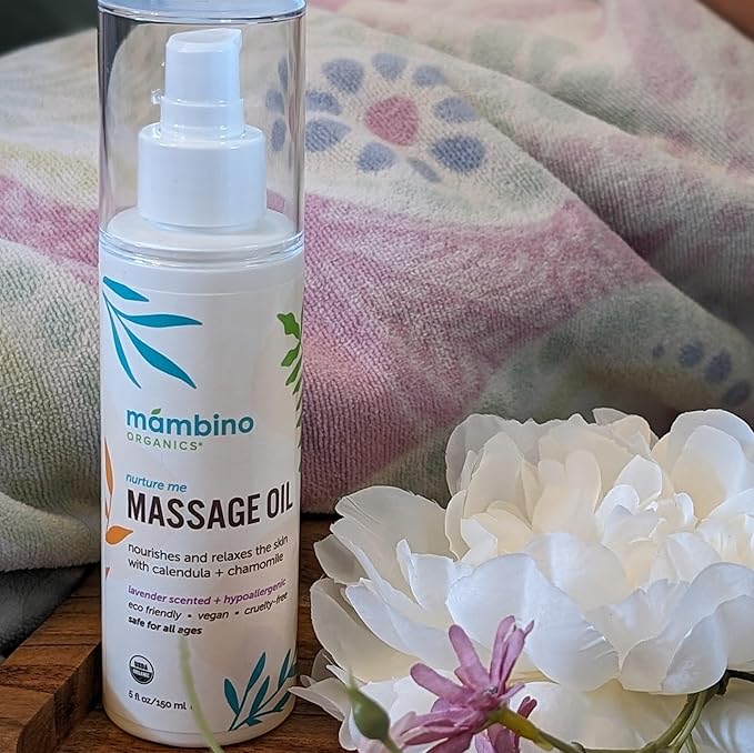 Mambino Organics Massage Baby Oil – Organic, Nourishing with Egyptian Calendula, Chamomile & Lavender – Gentle for After-Bath Relaxing – Cruelty-Free Baby Oils for Baby & Kids, 3-Pack 5 fl oz