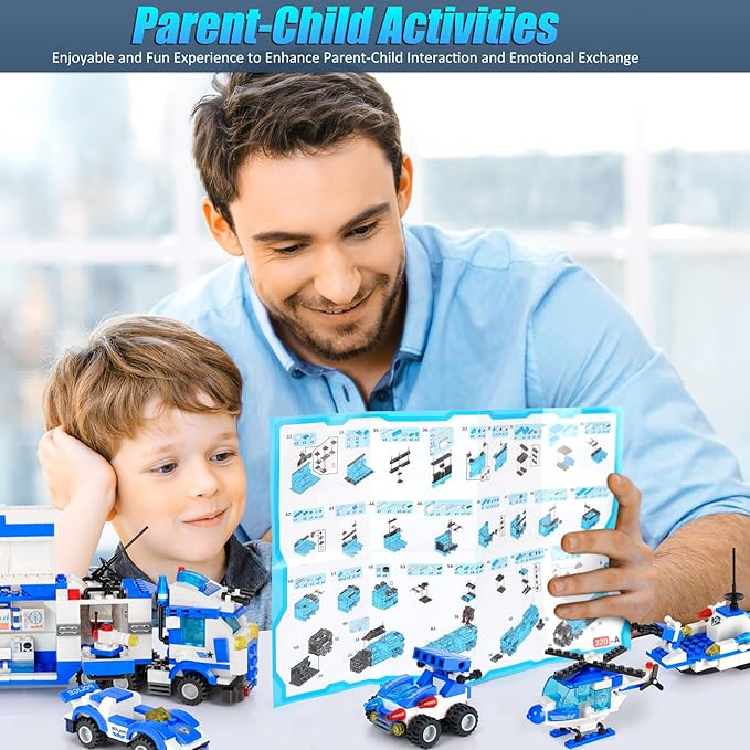 1338 Pieces City Police Car Building Sets, Police Station Truck Toy Blocks Set with Prison Helicopter Cop Car Boat for Boys and Kids Aged 6-12
