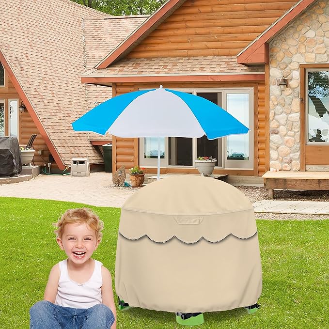 Kids Water Table Cover Fit Little Tikes Fish 'n Splash Water Table, Waterproof Dust Proof Outdoor Toys -Cover only,34"Dx20"H (Khaki)