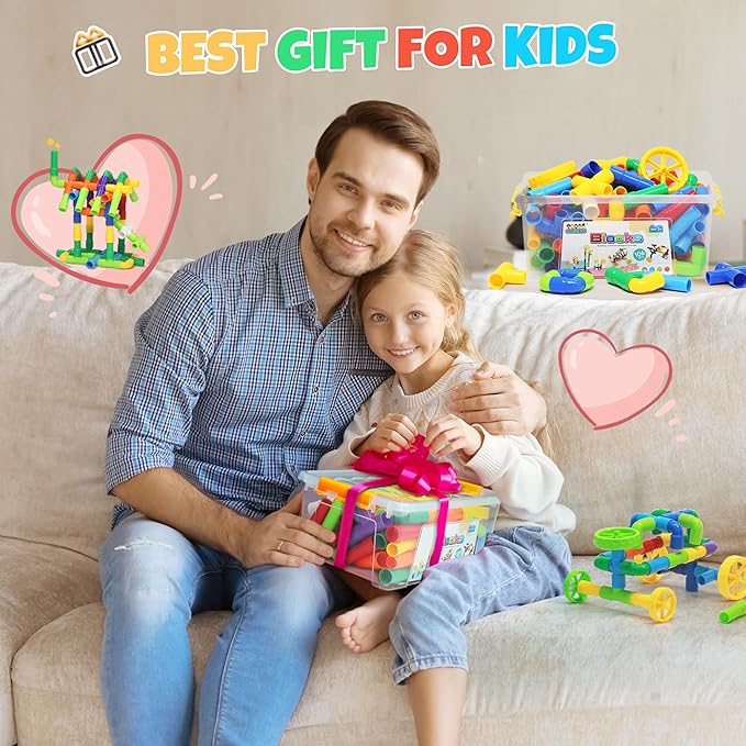 STEM Building Toy for Toddlers 106Pieces Tube Pipe Toy,Educational Preschool Game for 3+ Years,Learning Building Blocks Play with Storage Box Gift Kit,Montessori Toys for Boys & Girls