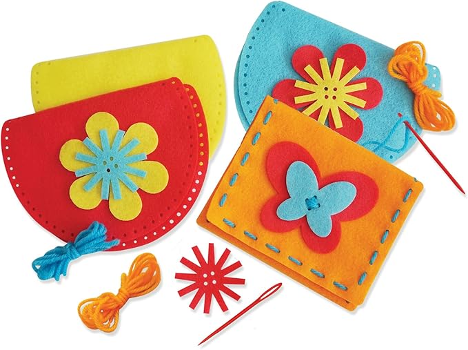 Serabeena Sew Your Own Purses - Sewing Kit for Kids - Felt Crafts for Kids - Sewing Ages 4-8 Plus - Felt Kit - Helps Develop Fine Motor Skills - DIY Kits with 6 Purses & Accessories