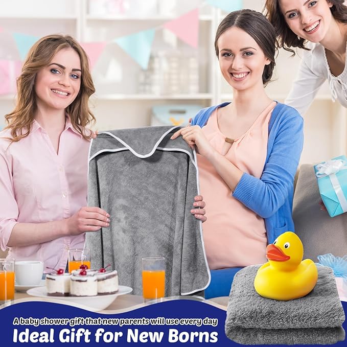 Reginary 4 Pack Baby Hooded Towels Coral Fleece Baby Bath Towels 30 x 30 Inch Soft Absorbent Hooded Bath Blanket for Newborn Toddler Infant Boy Girl Shower Gift Supplies (Gray, Blue)