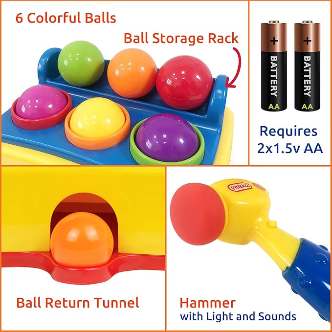 Bambiya Ball Popper Game with Hammer Toy –Baby Toy with Fun Lights and Sound Effects – Hours of Fun and Skills Development with This Baby Ball Toy for Kids 3+ Year Old