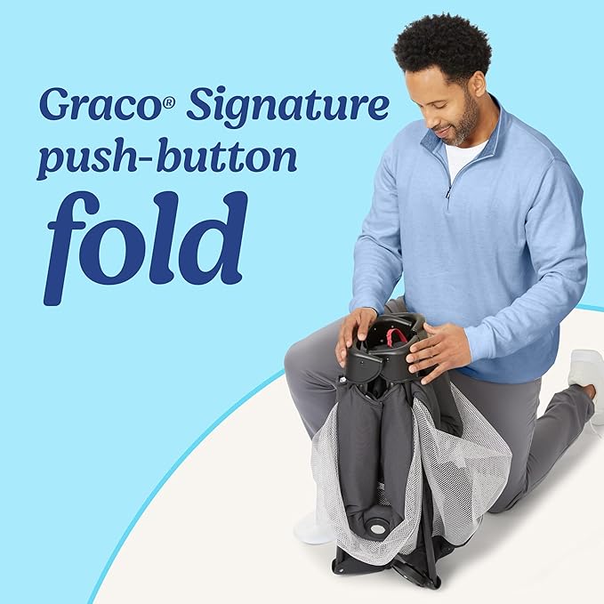 Graco On The Go Zip DLX Pack ‘n Play Playard, Folding Playpen with Bassinet, Portable Crib, Parker