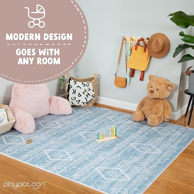 Play Platoon Non-Toxic Large Kids Play Mats for Floor, 9 Tiles, 72 x 72 inch - Extra-Thick Foam Tiles, 24 x 24 inch Puzzle Mats, Neutral Playmat for Toddlers & Childrens Playroom - Saguaro Print