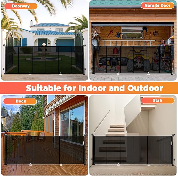 120" Extra Wide Retractable Baby Gates Dog Gate, Long Mesh Gate Pet Gate for Large Opening, 34" Extra Tall Child Safety Gate with Reinforced Strips for Stairs Hallways Doorways Deck Indoor Outdoor