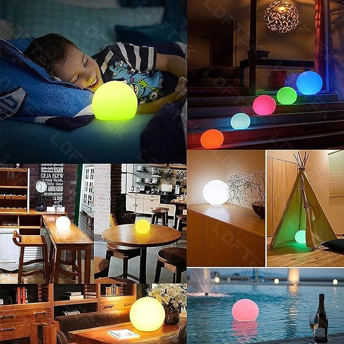 LOFTEK 6-inch LED Light Ball: Nursery Night Light with Remote Control, 16 RGB Color Changing & Dimming Rechargeable, Cordless Portable Floating Pool Lights for Kids or Decor
