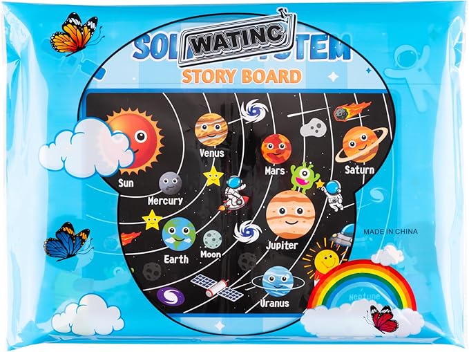WATINC 44Pcs Outer Space Felt Story Board Set 3.5 Ft Solar System Universe Storytelling Flannel Interactive Play Kit with Hooks Astronaut Planets Alien Galaxy Reusable Wall Hanging Gift for Boys Girls