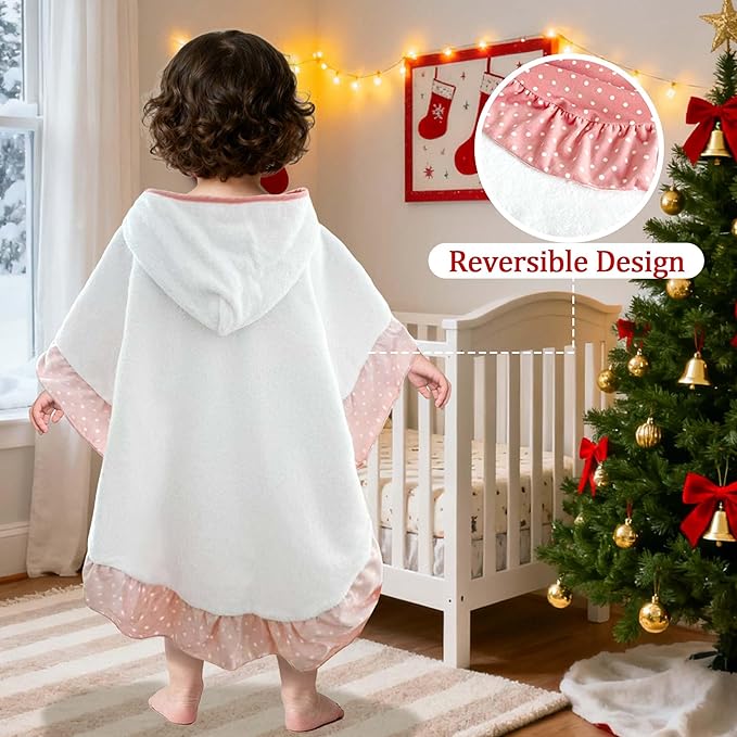VOOVA & MOVAS Baby Hooded Towel Poncho with Ruffle Trim | Soft 100% Cotton | Absorbent Thick Towel for Bath, Swim, Beach & Winter | Cozy, Pink White Dot