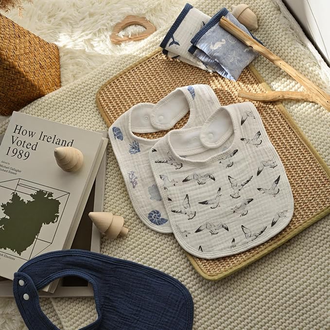 Muslin Baby Drool Bibs for Unisex Boys Girls, 6 Pack Soft Cotton Baby Bib for Teething Drooling, Essentials Shower Gift (6, Blue)