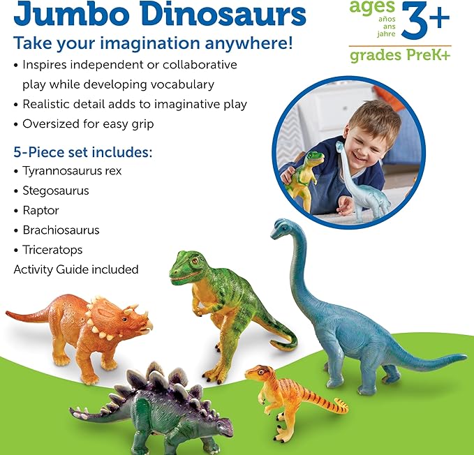 Learning Resources Jumbo Dinosaurs - Toddler Outdoor Toys, Animal Figurines, Montessori, Fine Motor Skills, Imaginative Play, Gits for Boys and Girls, Preschool Counting, Triceratops