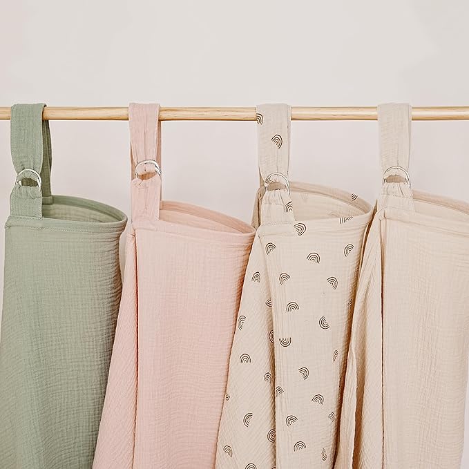 Muslin Nursing Covers for Breastfeeding, Privacy Breast Feeding Cover with Arch Neckline for Mom and Baby, Breathable 100% Cotton Nursing Apron Multi-use Stroller Cover