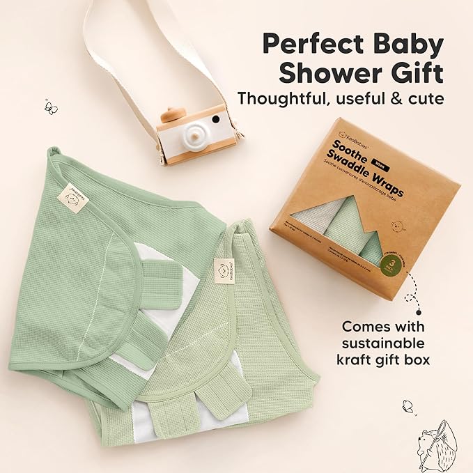 3-Pack Organic Swaddles for Newborns, Baby Sleep Sacks 0-3 Months - Baby Swaddle Wrap, Newborn Wearable Blanket, Infant Sleep Sack for Girls, Boys, Soft & Snug, Large Hook & Loop Closure (Willow)