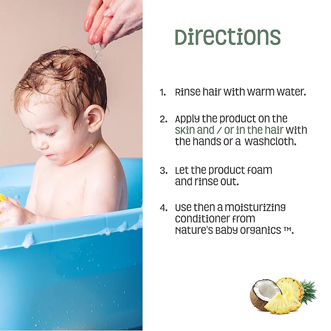 Nature's Baby 3-in-1 Shampoo, Body and Face Wash - Formulated for Problem and Sensitive Skin - pH Neutral & Tear Free - Sulfate Free - Coconut Pineapple, 16 oz