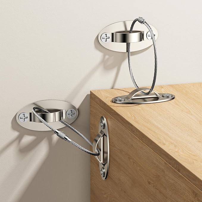 4 Packs Anti Tip Furniture Anchors for Baby Proofing, Furniture Wall Anchor Securing 500 lbs for Keep Kids Safety, Earthquake Resistant Straps for Dresser, Desk, Wardrobe