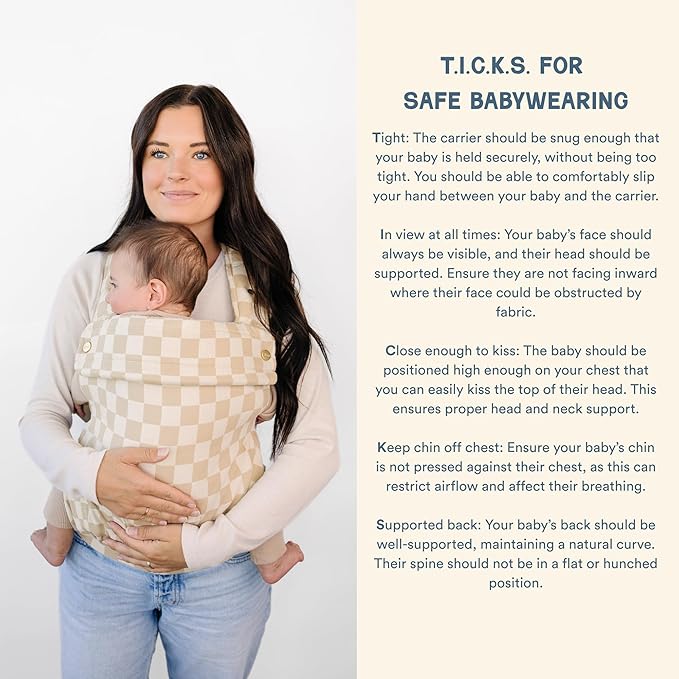 Ava & Oliver Essential Baby Carrier – Ergonomic, Hip-Healthy Soft Structured Carrier for Infants & Toddlers (7–35lbs) - Front and Back Carry, Breathable Fabric, Stylish & Lightweight (Almond Check)