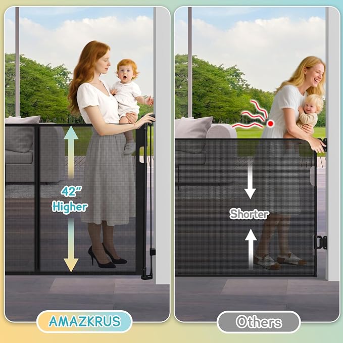180'' Retractable Baby Gates Extra Wide,42" Extra Tall Retractable Dog Gate for Doorways,Safety Upgrade 15 Foot Extra Long Retractable Baby Gate for Stairs, Black Indoor/Outdoor Retractable Gate