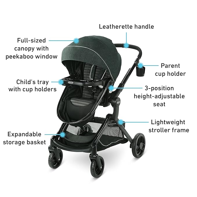 Graco Modes Nest DLX Travel System, 3-in1 Modular Baby Carseat Stroller Combo, Adjustable Slide2Me Infant Car Seat Carrier, Pramette, to Toddler Stroller, Includes SnugRide DLX Infant Car Seat, Raven