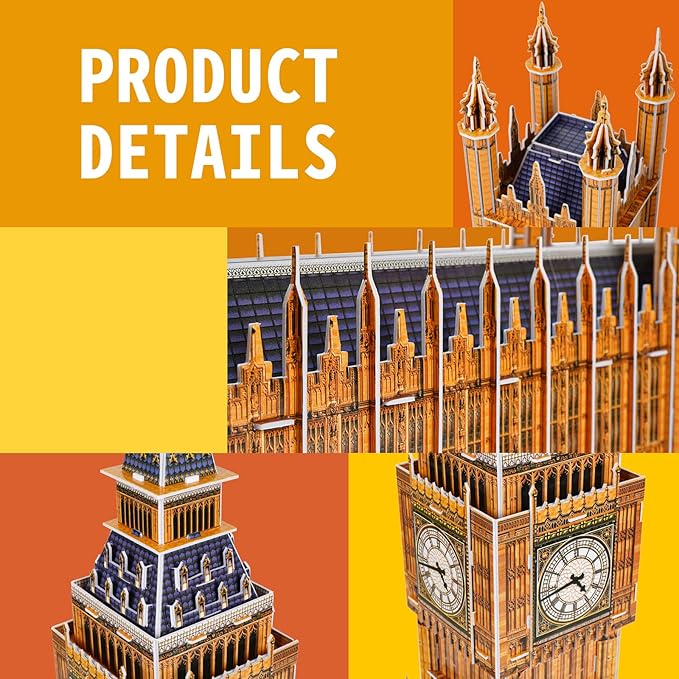 3D Puzzles for Adults & Kids, London Big Ben City Architecture Building Model Kit, 3-D Puzzle DIY Craft Kits STEM Educational Family Assembly Toys Gifts for Boys Girls 10-12-14 Home Decor, 190 Pieces