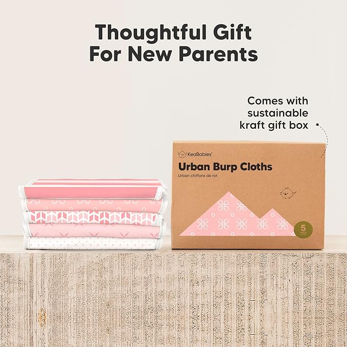 Organic Burp Cloths Baby Boy & Girl - 5-Pack Super Absorbent Cotton Burping Cloths for Babies, Soft & Plush Newborn Spit Up Rags, Infant Towels for Milk Spit Up, Unisex, Large 21" x 10" (Blush)