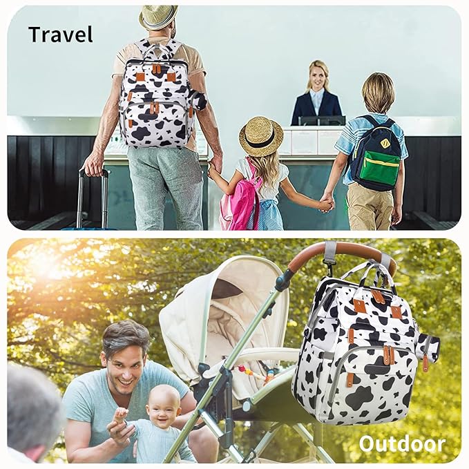 KABAQOO Diaper Bag Backpack with Detachable Changing Station, Large Capacity Baby Diaper Bags for Boys & Girls, Baby Registry Search Stuff & Shower Gifts, Newborn Essentials Must Haves, Cow