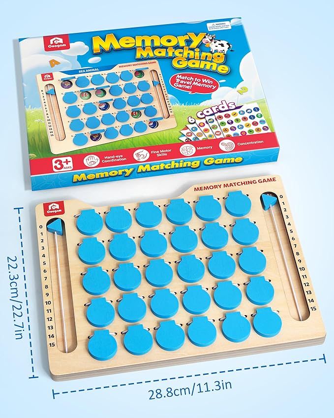 Coogam Memory Matching Game, Wooden Board Travel Toy with Memory Cards, Essential Activity for Road Trip Airplane/Car/Camping, Fine Motor Educational Gift Toy for 3 4 5 Year Old Kids