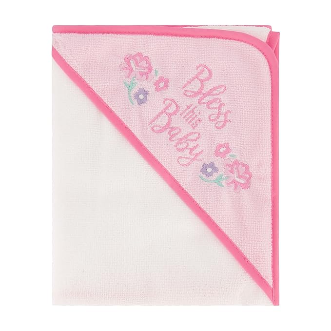 Cudlie Buttons & Stitches Baby Girl 3 Pack Rolled/Carded Hooded Towels in Bless This Baby Print, GS71730
