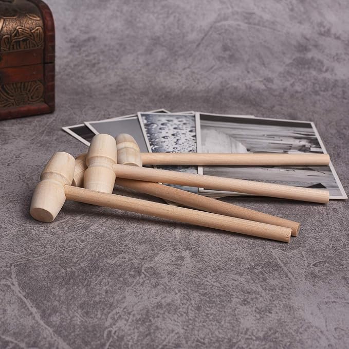 24 Pieces Mini Wooden Hammers Natural Wood Mallets Gavel Toy for Kids