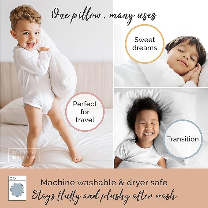 Toddler Pillow with Pillowcase - 13x18 Soft Organic Cotton Toddler Pillow for Sleeping - Washable Nap Pillow - Travel Pillow for Kids - Toddler Sleeping Pillow Toddler Bedding (White)