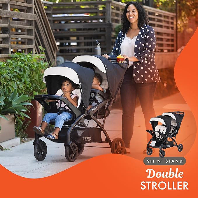 Baby Trend Sit N' Stand Tandem Double Stroller 2.0 DLX and EZ-Lift Plus Car Seat Set with 5 Point Safety Harnesses and Cozy Cover, Modern Khaki