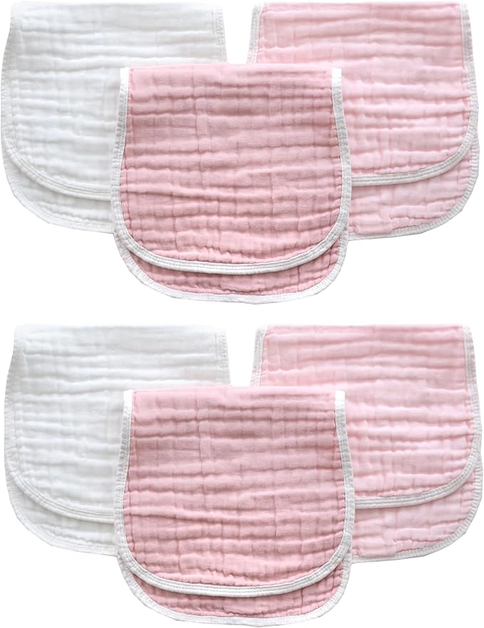 MUKIN Baby Muslin Burp Cloth Set of 6, Ultra Soft Absorbent Thick Cotton Burping Cloths for Unisex Newborn Babies, 20'' by 10'' Neutral Milk Spit Up Rags Boys Girls - Baby Must Haves. (Gradient Pink)