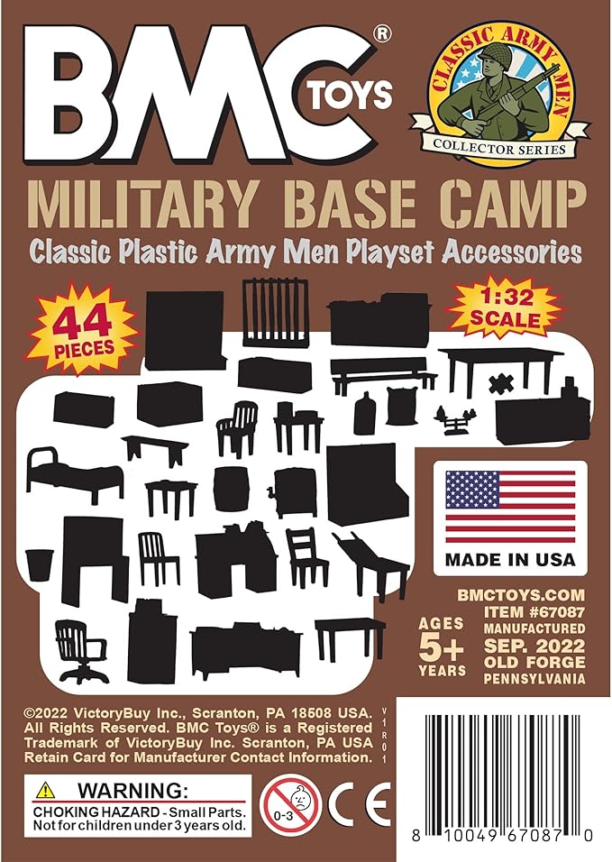 BMC Classic Marx Military Base Camp - 44pc Plastic Army Men Playset Accessories