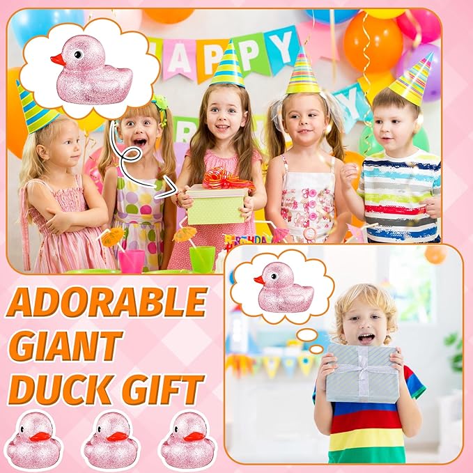 Honoson 6.89 Inch Giant Glitter Rubber Duck Big Glitter Rubber Duck Large Sparkly Duckling Bath Toy with Squeaky Sound for Summer Baby Shower Birthday Party Favor Gift(Pink)