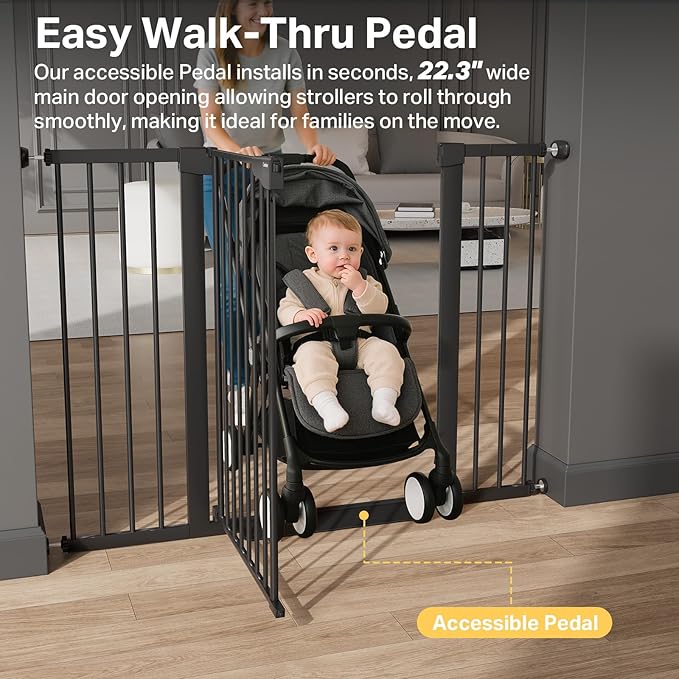 Cumbor 36" Extra Tall 29.7"-51.5" Baby Gate for Stairs, Easy Wall Through Dog Gates for Doorways Extra Wide, Pressure Mounted Tall Pet Gate Indoor, Safety Auto-Close Child Gate for Kids, Black