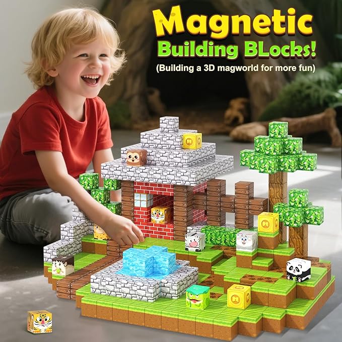 150PCS Magnetic Blocks-Build Mine Magnet World Animals Edition Building Toys for Boys & Girls Age 3-8, Magnetic Sensory Tiles, Ideal Building & Construction STEM Toys Gifts for Toddlers 3+ Years Old