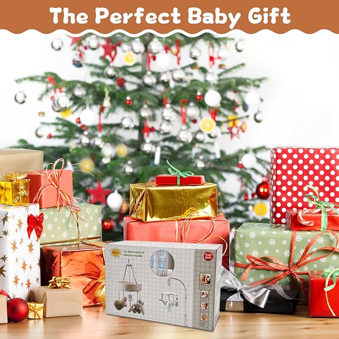 Baby Crib Mobile for Boys or Girls, Mobile Arm&Rotary Music Box Featuring Rabbits Bears Hanging Toys Decor for Montessori Nordic Infant Bedroom Perfect 0 1 2 3 Baby Shower Birthday Christmas Gift