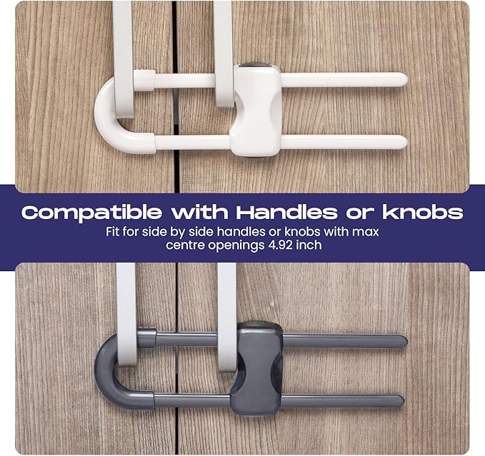 Jetec 10 Pieces Cabinet Locks for Babies, U-Shaped Proofing Drawers Safety Child Locks Adjustable, Easy to Use Childproof Latch for Knob Handle on Kitchen Door Storage Cupboard Closet (Gray, White)