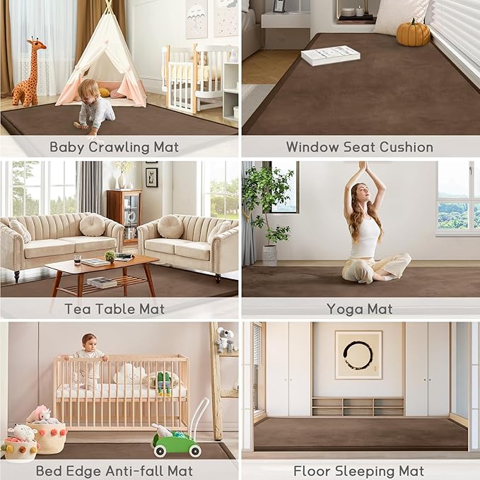 Baby Play Mat for Floor Tummy Time Mat Nursery Rug Muscle Mat Area Rug Playroom Rug Tatami Mat 6'7"x5'11" Memory Foam 1.3" Thick Crawling Mat For Babies,Toddlers, Infants, Kids Floor Mat,Coffee