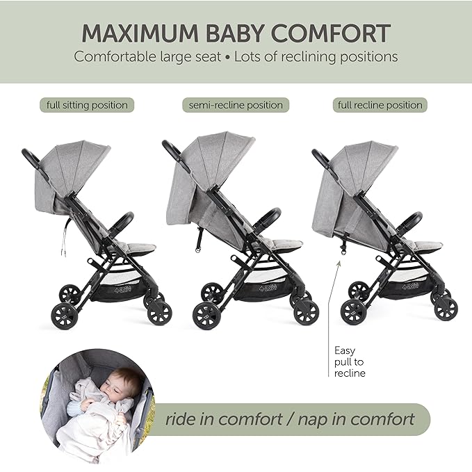 Lightweight Travel Stroller for Baby & Toddlers - Easy Fold & Compact Stroller with Canopy, Storage Basket, Multi-Position Recline & Convenient One-Hand Fold (Grey)