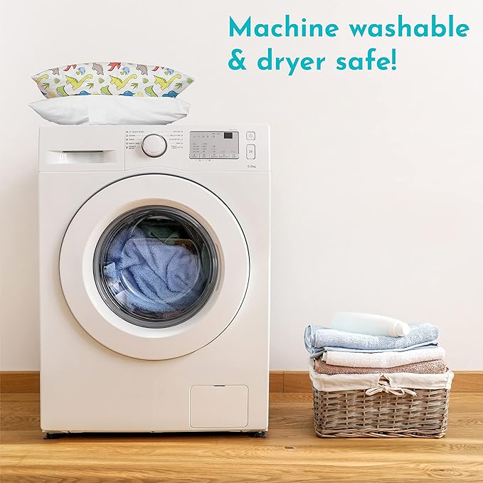 Little Sleepy Head Toddler Pillow with Pillowcase 13x18 - Kids Pillow for Sleeping - Better Neck Support Ergonomic Pillow and Toddler Pillowcase - Best Pillows for Kids (Dinosaurs White)