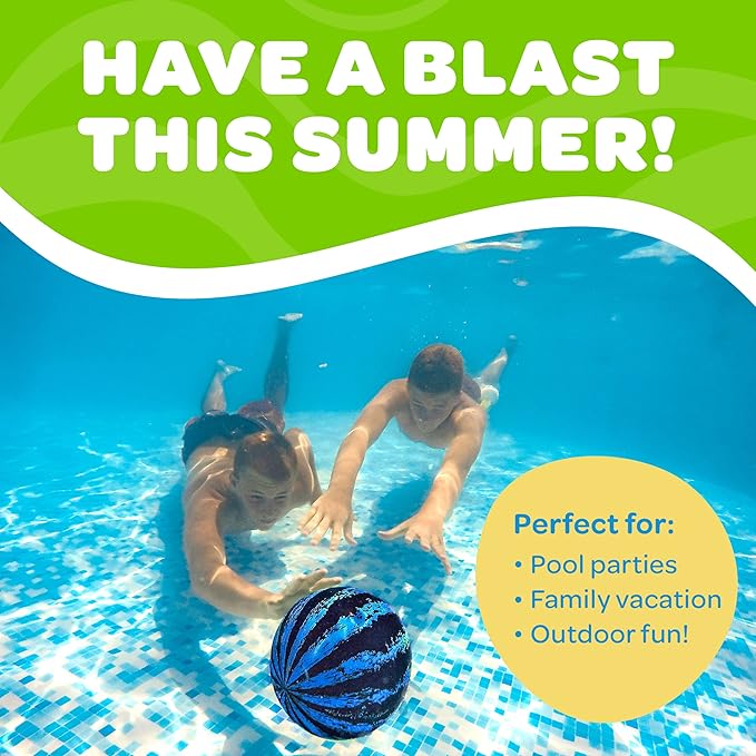 Watermelon Ball – The Ultimate Swimming Pool Game for Under Water Passing, Dribbling, Diving and Pool Games for Teens, Kids, or Adults, Balls Fills with Water, Blue, 9 inches