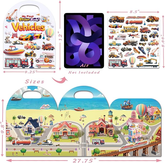 3-Pack Reusable Sticker Books for Toddlers 2-4 Years, Vehicles Truck, Animals & Farm Jelly Activity Stickers for Boys Girls Road Trip Airplane Train Travel Essentials Toy for Kids Birthday Gifts