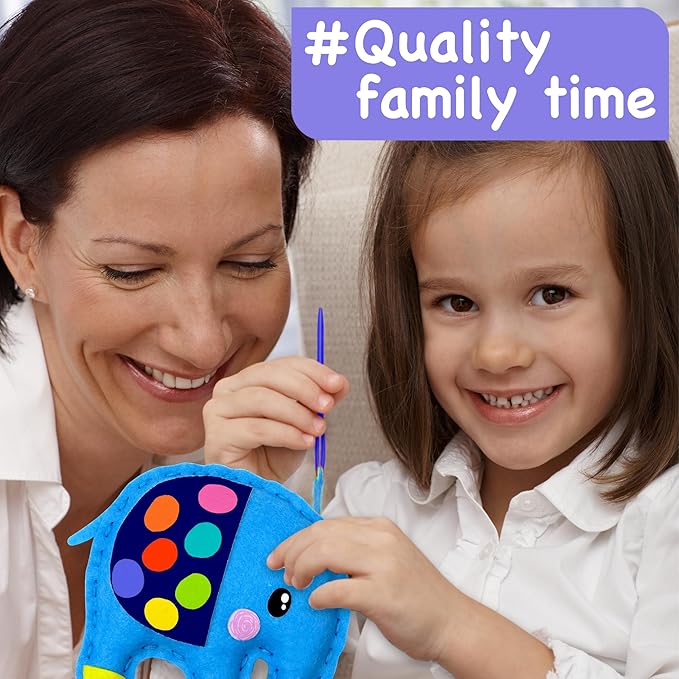 EZCRA Easy Arts and Crafts for Kids - No Mess Sewing Kit for Kids - 4 Easy to Do Cute Animals Sewing Projects - Fun Felt Stickers - Tools with Instruction - Gifts for Boys and Girls Age 4,5,6,7,8